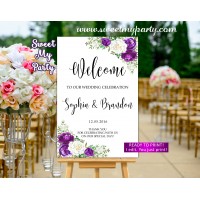 Purple white Wedding Welcome Sign,Lilac Wedding Welcome sign,(164 w)